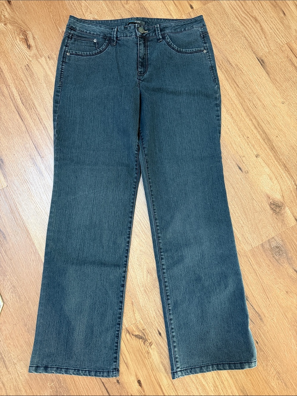 French Cuff Dark Blue Flare Jeans, size 14